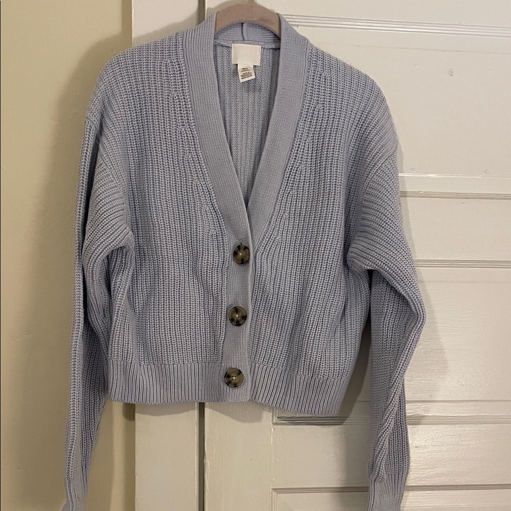 H&M Women's Blue Button-Up Cardigan Sweater